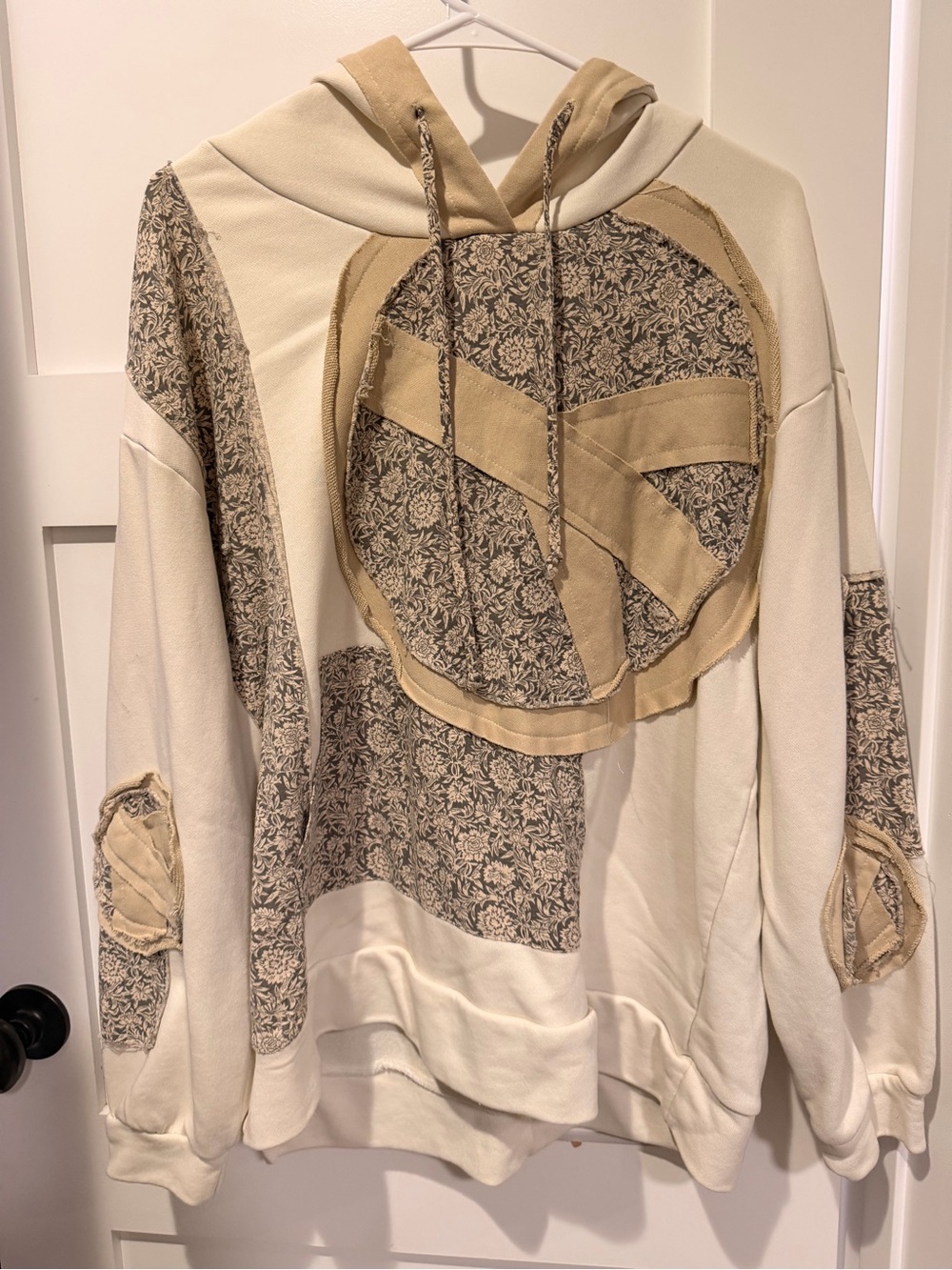 POL Cream and Tan Patchwork Hoodie